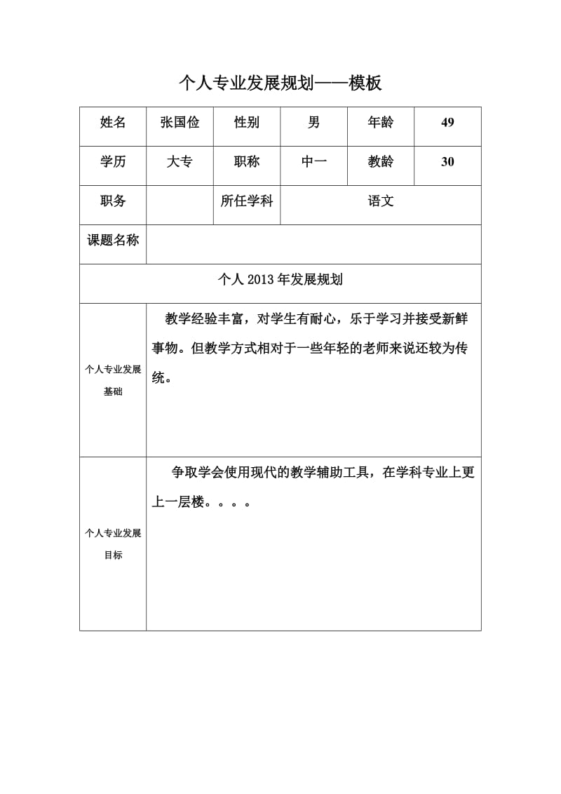 个人专业发展规划模板简谱（修改版张国俭）.docx_第1页