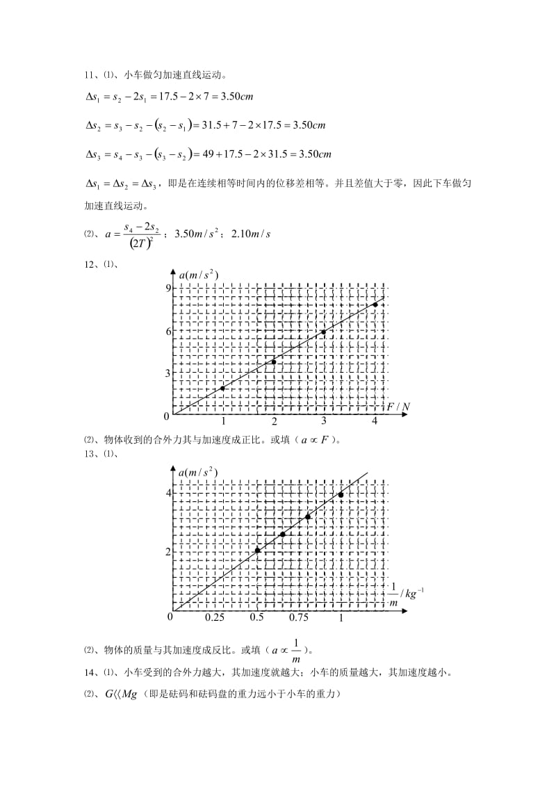 高一物理上学期期末复习实验专题训练答案.doc_第2页