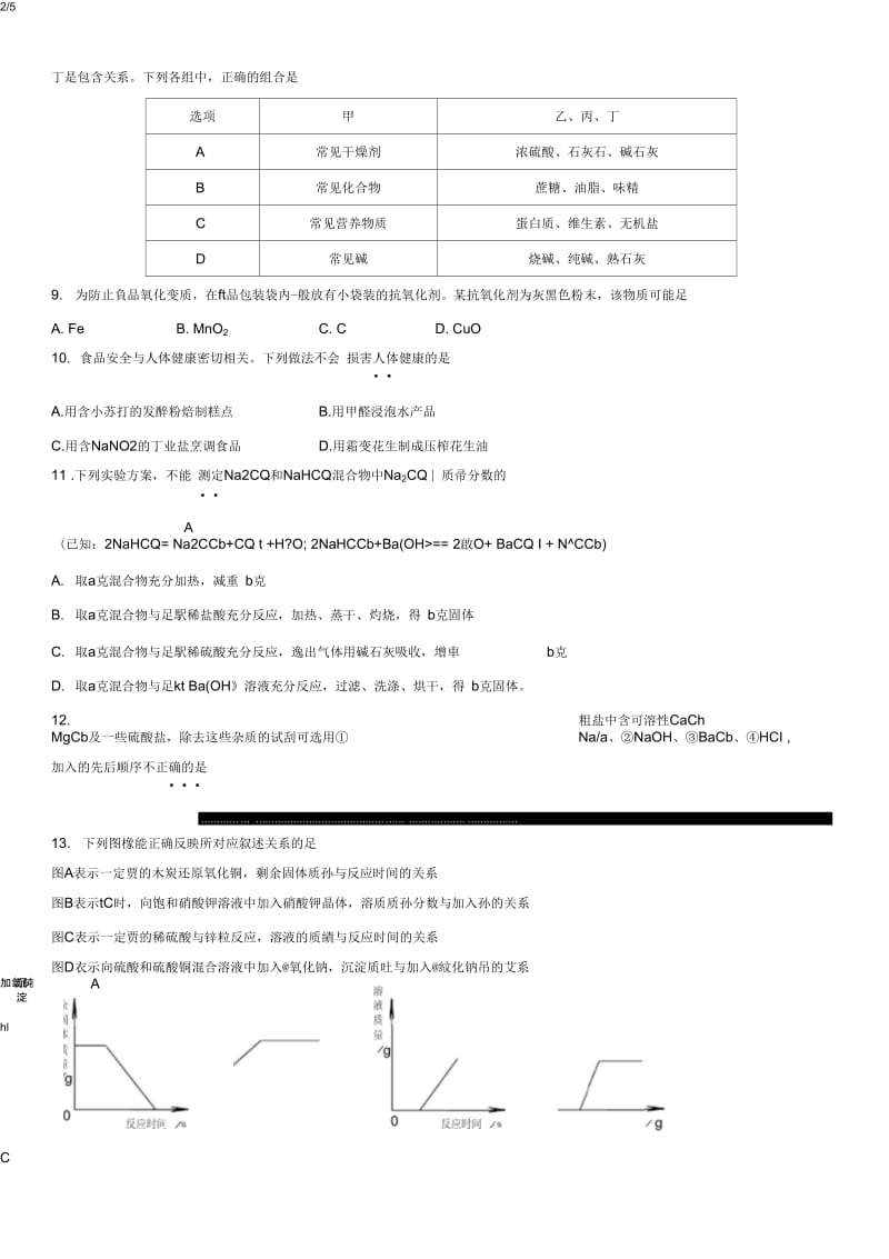 2019新高一分班考试化学试卷.docx_第2页