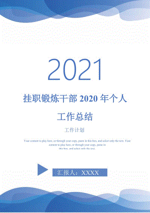 2021年挂职锻炼干部2020年个人工作总结.doc