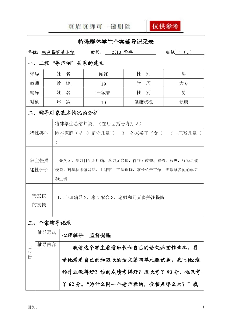 二(2)班特殊群体学生辅导记录[优质内容].doc_第1页