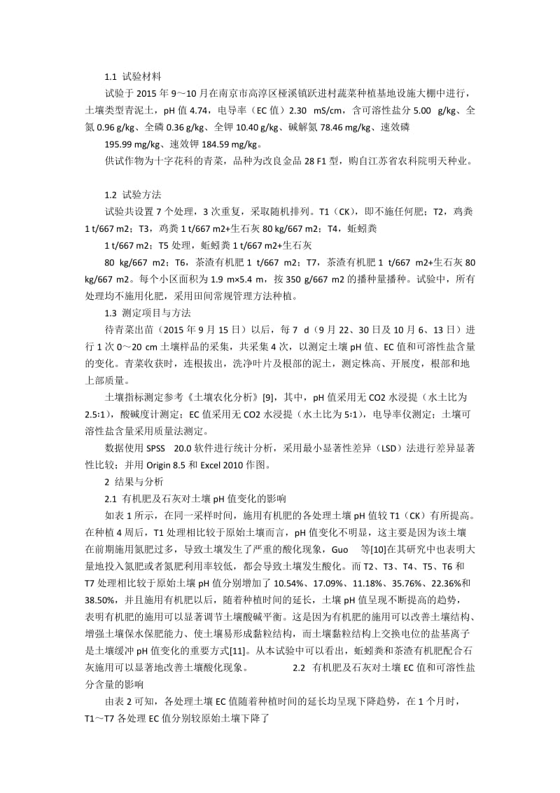 3种有机肥对土壤次生盐渍化改良及青菜产量的影响5700字.docx_第2页