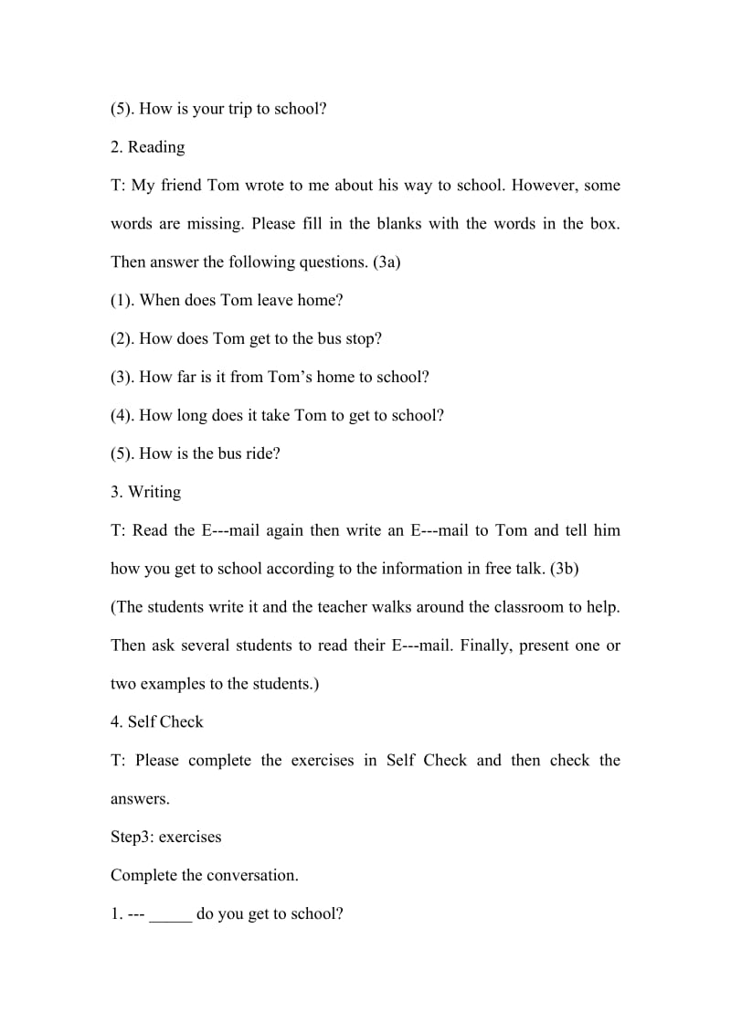 Unit 3How do you get to schoollSection B3a - Self Check 教学设计.doc_第2页