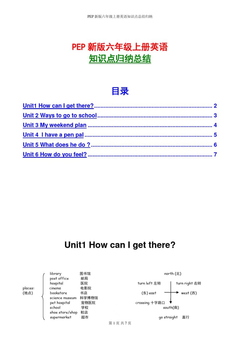 PEP新版六年级上册英语知识点总结归纳.pdf_第1页