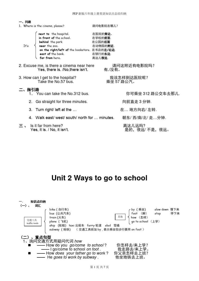 PEP新版六年级上册英语知识点总结归纳.pdf_第2页