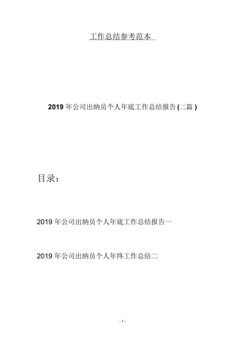 2019年公司出纳员个人年底工作总结报告(二篇).docx_第1页