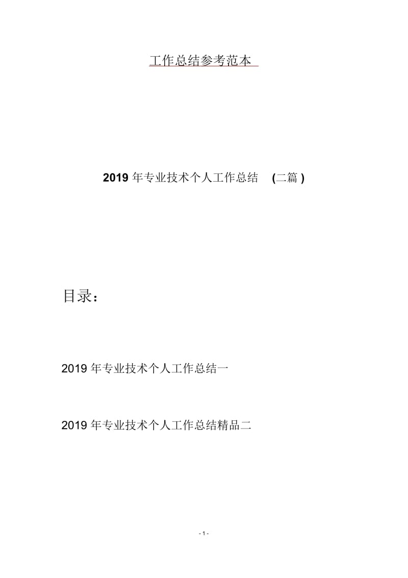 2019年专业技术个人工作总结(二篇).docx_第1页