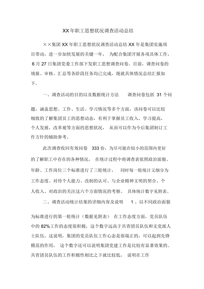 XX年职工思想状况调查活动总结.docx_第1页