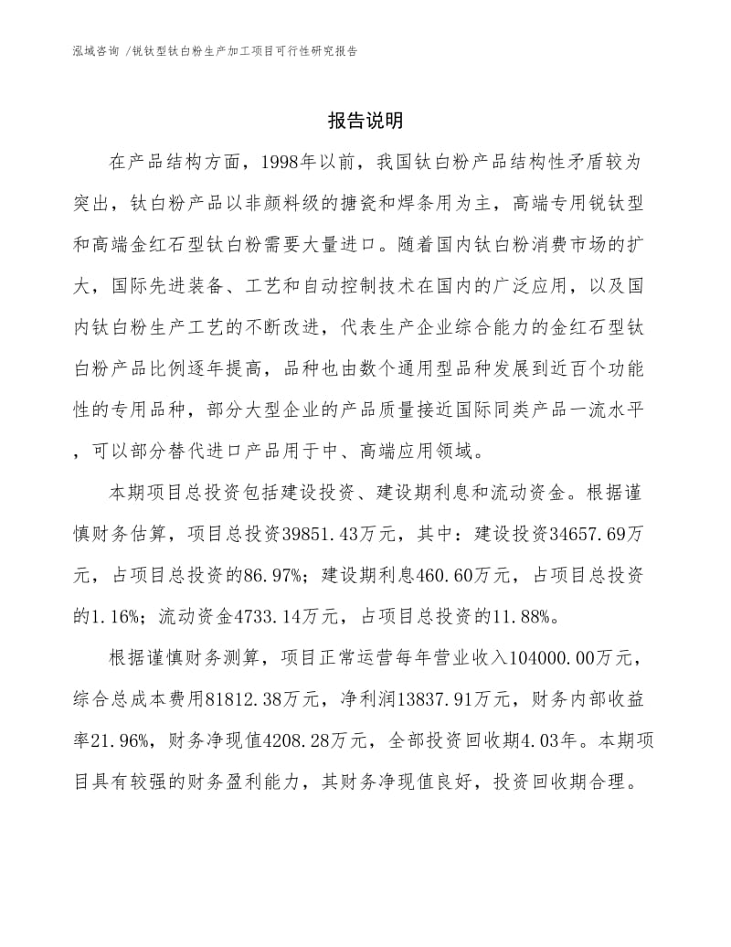 锐钛型钛白粉生产加工项目可行性研究报告.docx_第2页