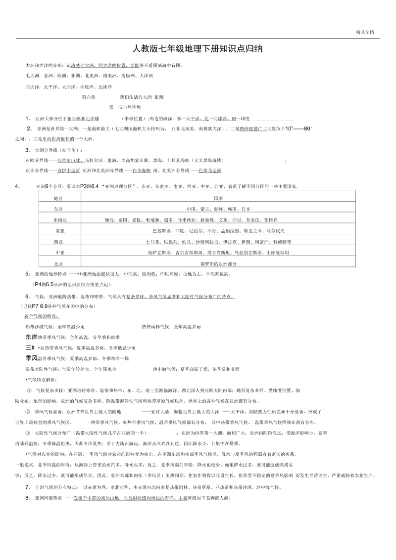 人教版初一地理下册知识点归纳.docx_第1页