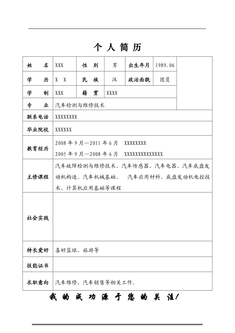 汽修专业求职简历.doc_第3页