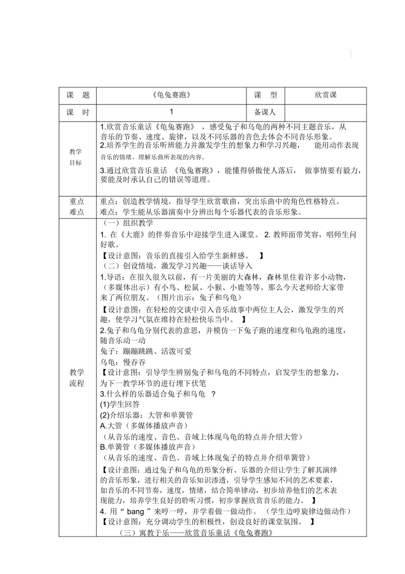 小学音乐二年级上册《龟兔赛跑》教案(二).docx_第1页