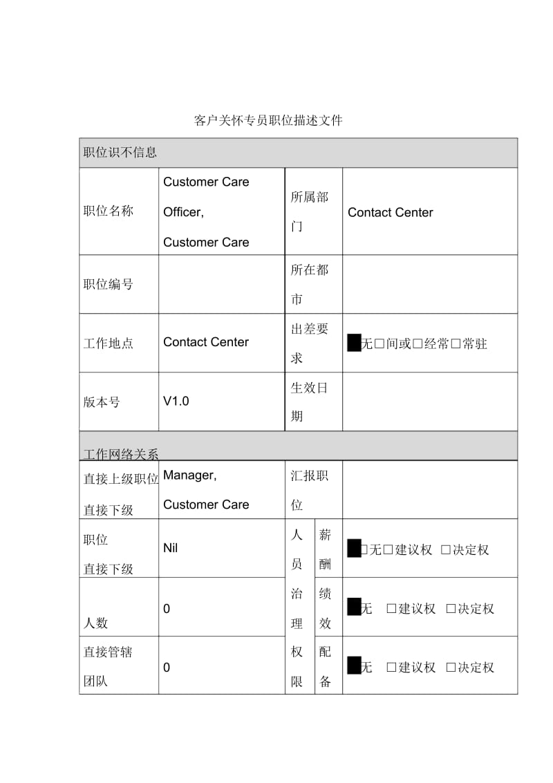 客服中心部门岗位职务说明书4.docx_第1页