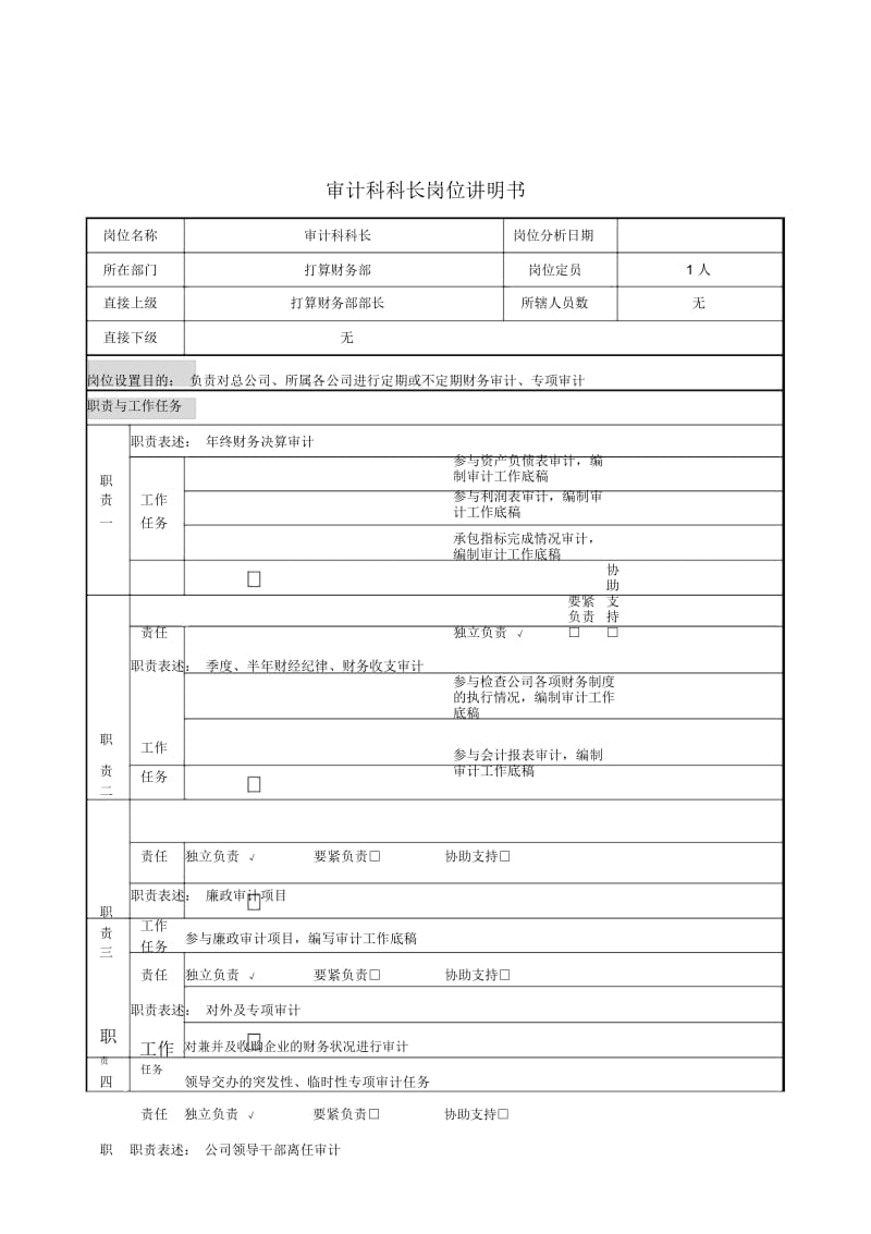 审计部岗位职务说明书24.docx_第1页