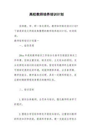 2021年高校教师培养培训计划.docx