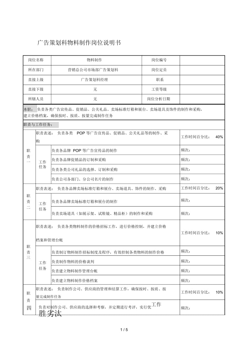 制鞋企业广告策划科物料制作岗位说明书.docx_第1页