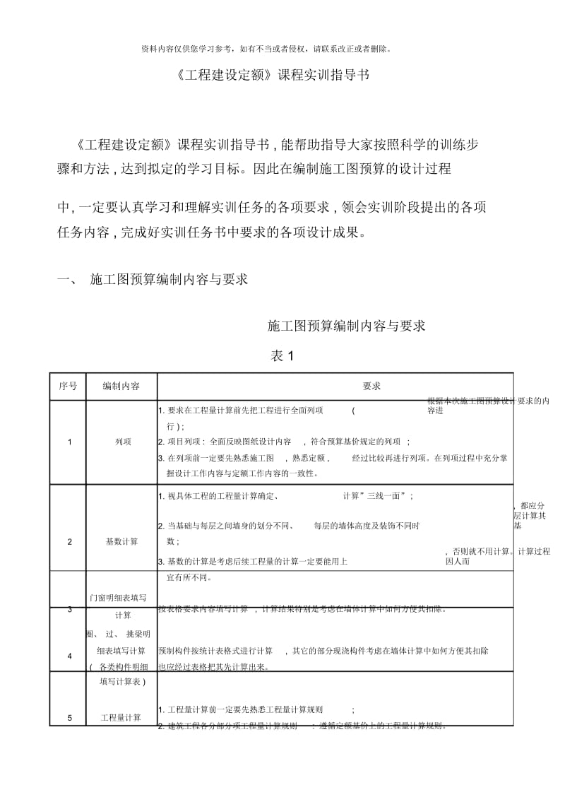 工程建设定额课程实训指导书.docx_第1页