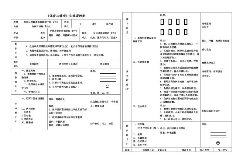 2-13技巧5单肩后滚翻成单膝跪撑平衡(女生)鱼跃前滚翻(男生).doc_第1页