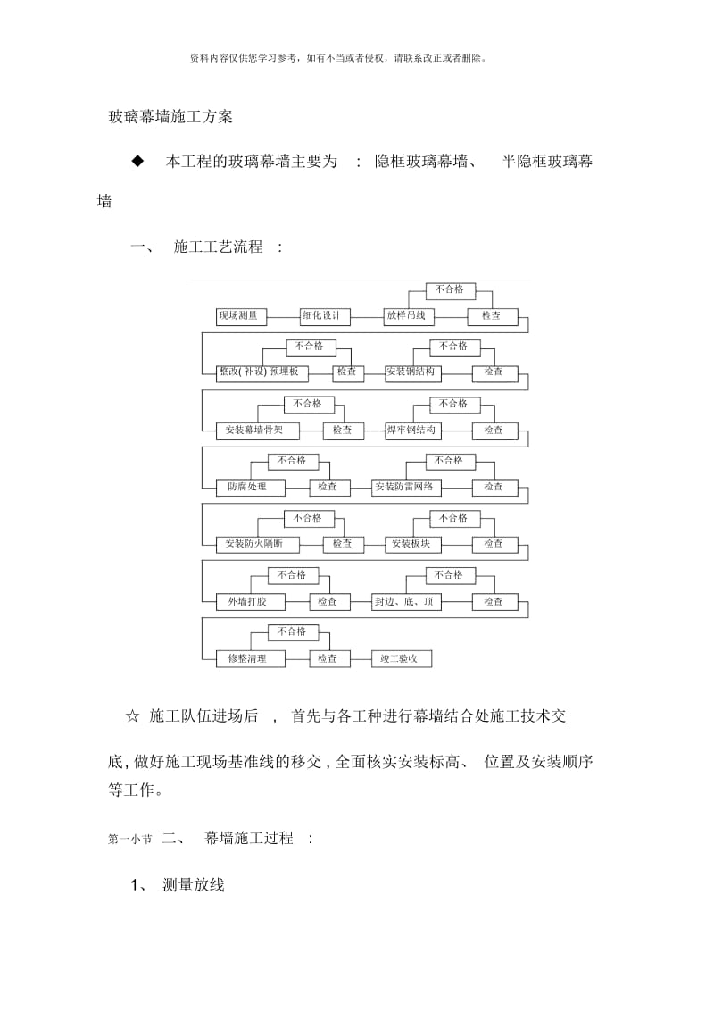 玻璃幕墙施工方案样本.docx_第1页