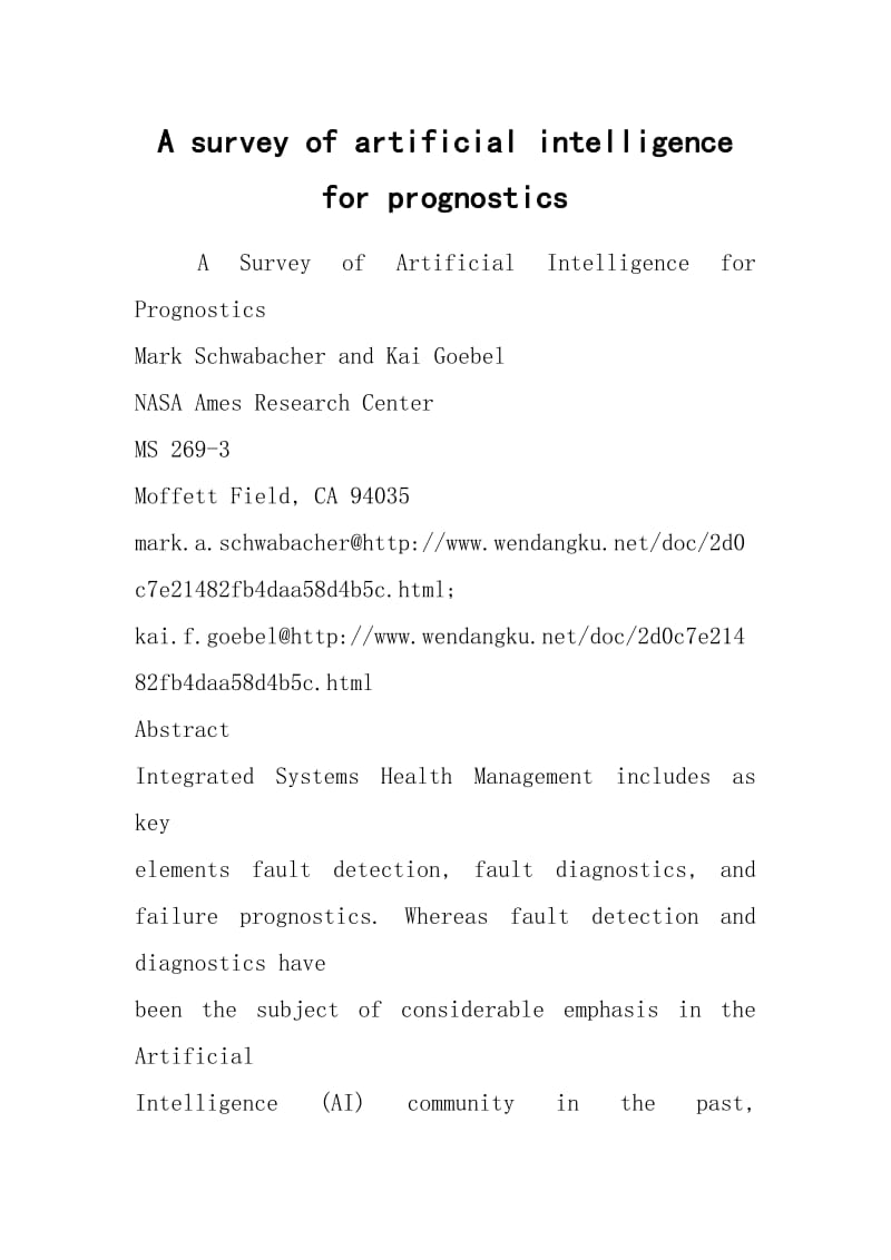 A survey of artificial intelligence for prognostics.docx_第1页