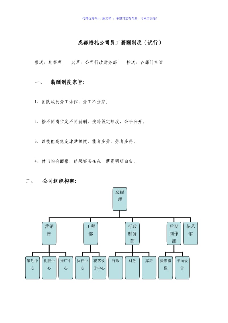 婚庆公司参考薪酬管理制度Word编辑.doc_第1页