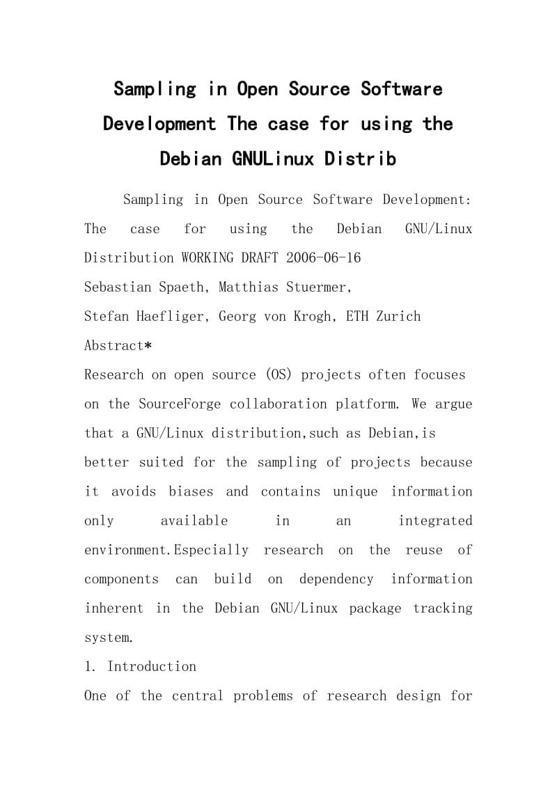 Sampling in Open Source Software Development The case for using the Debian GNULinux Distrib.docx_第1页