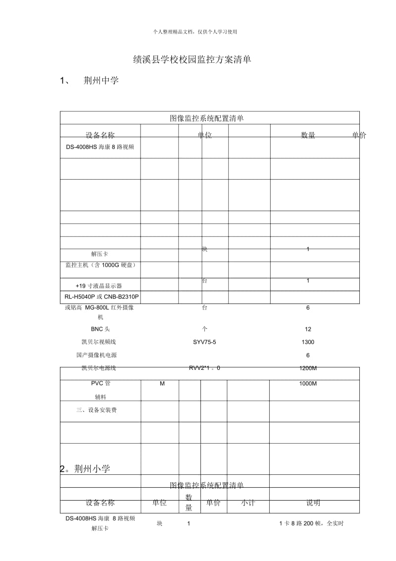 绩溪县学校校园监控方案清单.docx_第1页