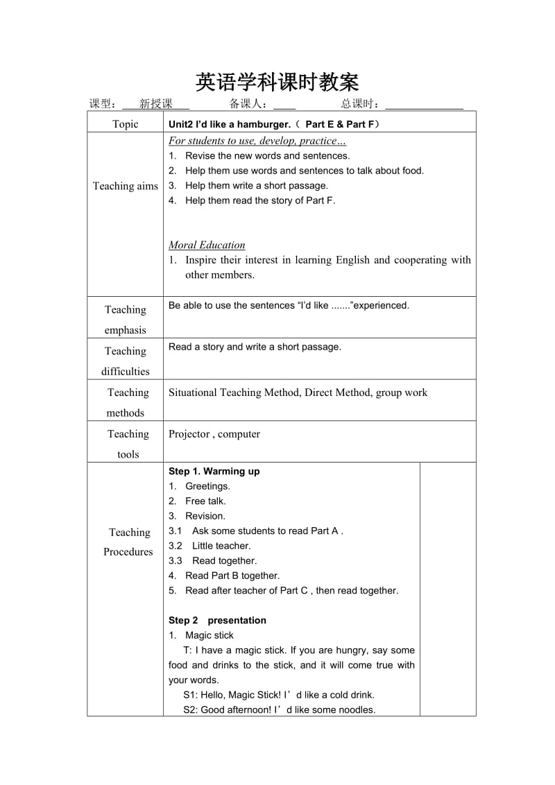 Unit 2I‘d like a hamburger.2(3).doc_第1页