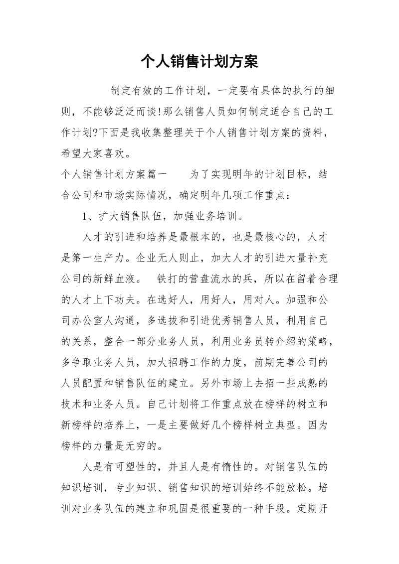 个人销售计划方案.docx_第1页