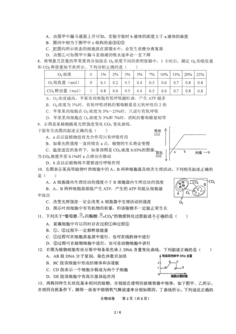 安徽省池州市第一中学2019届高三生物上学期第二次月考试卷扫描版.docx_第2页