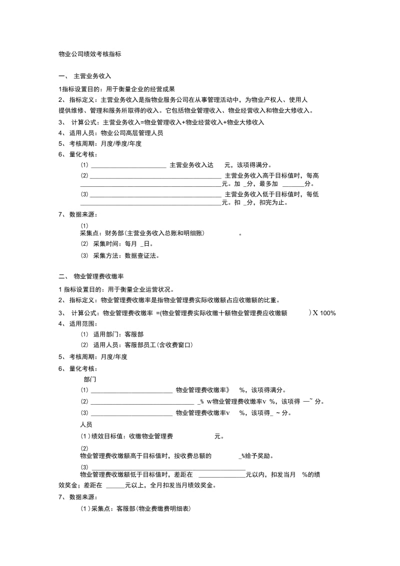 物业公司绩效考核指标.docx_第1页