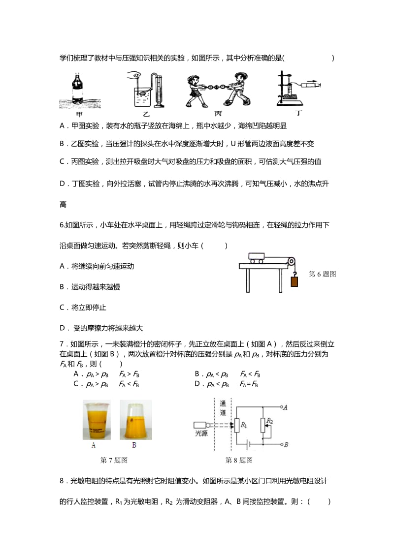 中考模拟考试物理学科试题卷.doc_第2页