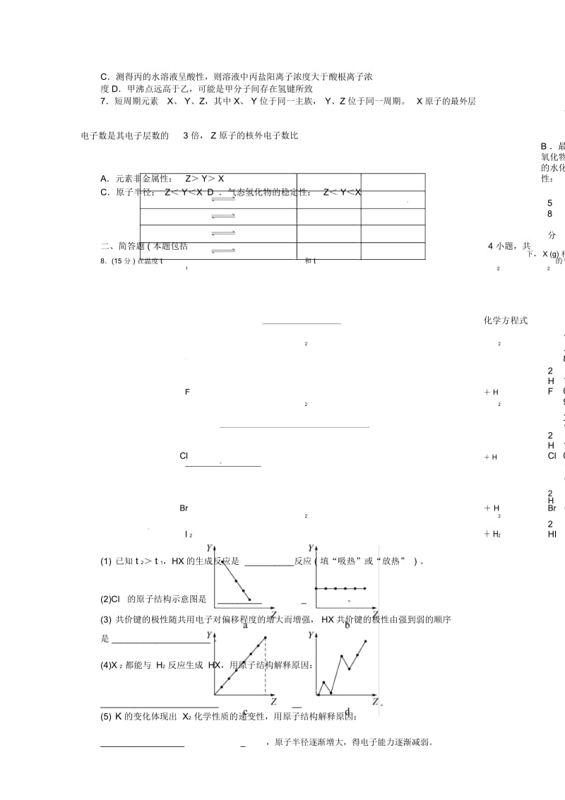 江西省余干县私立中英文实验学校2013年高考化学第二轮复习专题试卷物质结构和元素周期律.docx_第3页