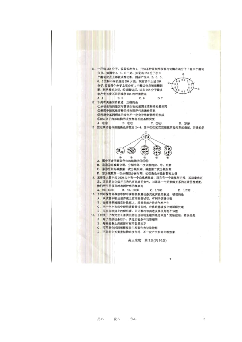 江苏省苏、锡、常、镇四市2011届高三生物调研测试(一)(扫描版).docx_第3页