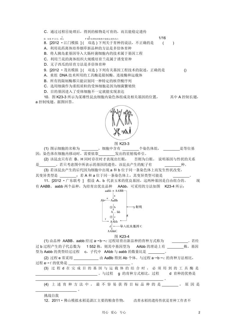 高三生物一轮复习课时作业23杂交育种到基因工程(广东专版).docx_第2页