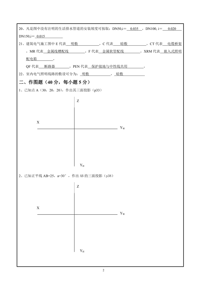 广西大学成人教育考试题目(建筑工程制图与识图)答案.doc_第2页