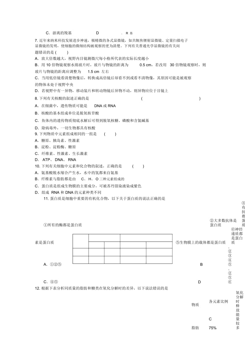 高考生物一轮复习细胞的物质基础单元测试10新人教版.docx_第2页