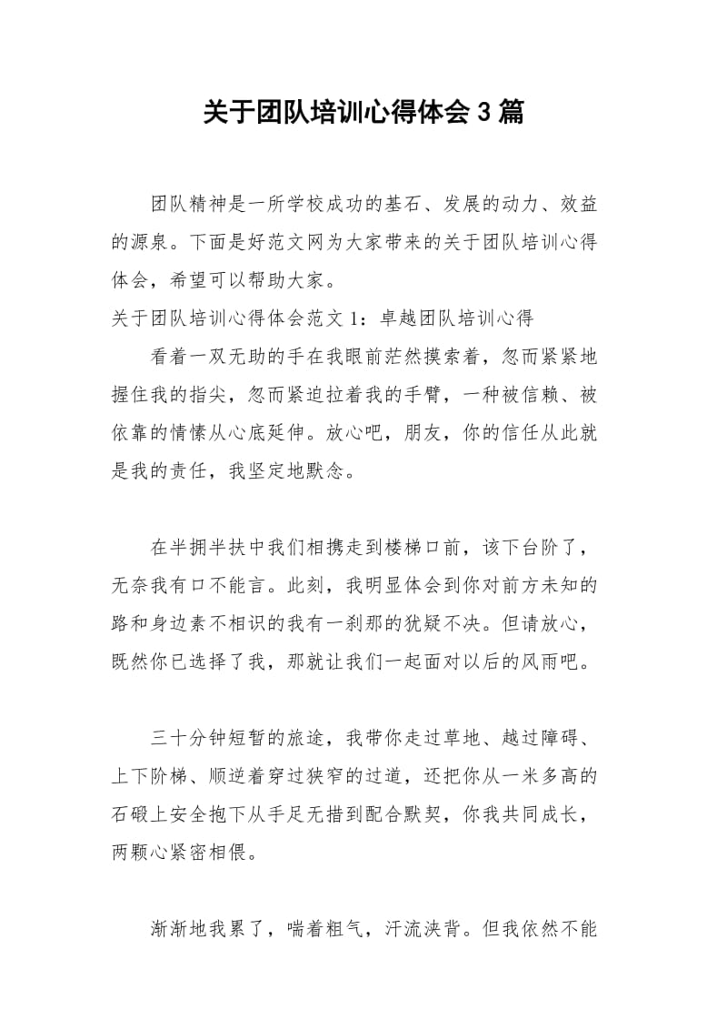 2021年关于团队培训心得体会篇.docx_第1页