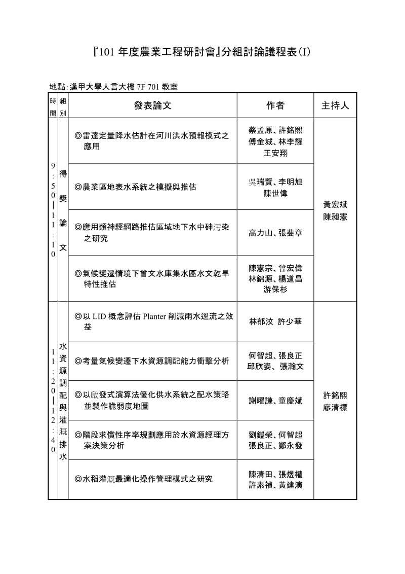 八十六农业工程研讨会分组讨论议程表Ⅰ.doc_第1页