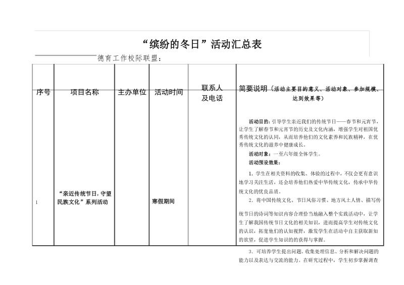 少先队寒假生活“缤纷的冬日”活动汇总表.docx_第1页