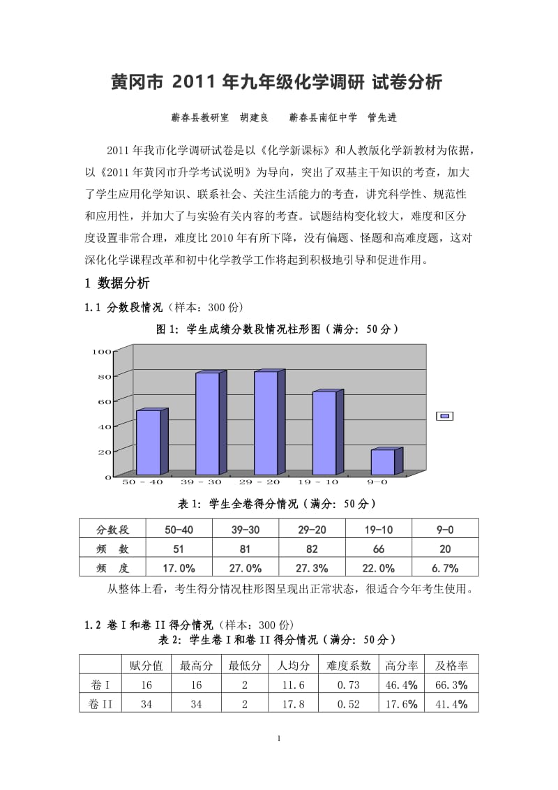 黄冈市2011年九年级化学调研试卷分析.doc_第1页