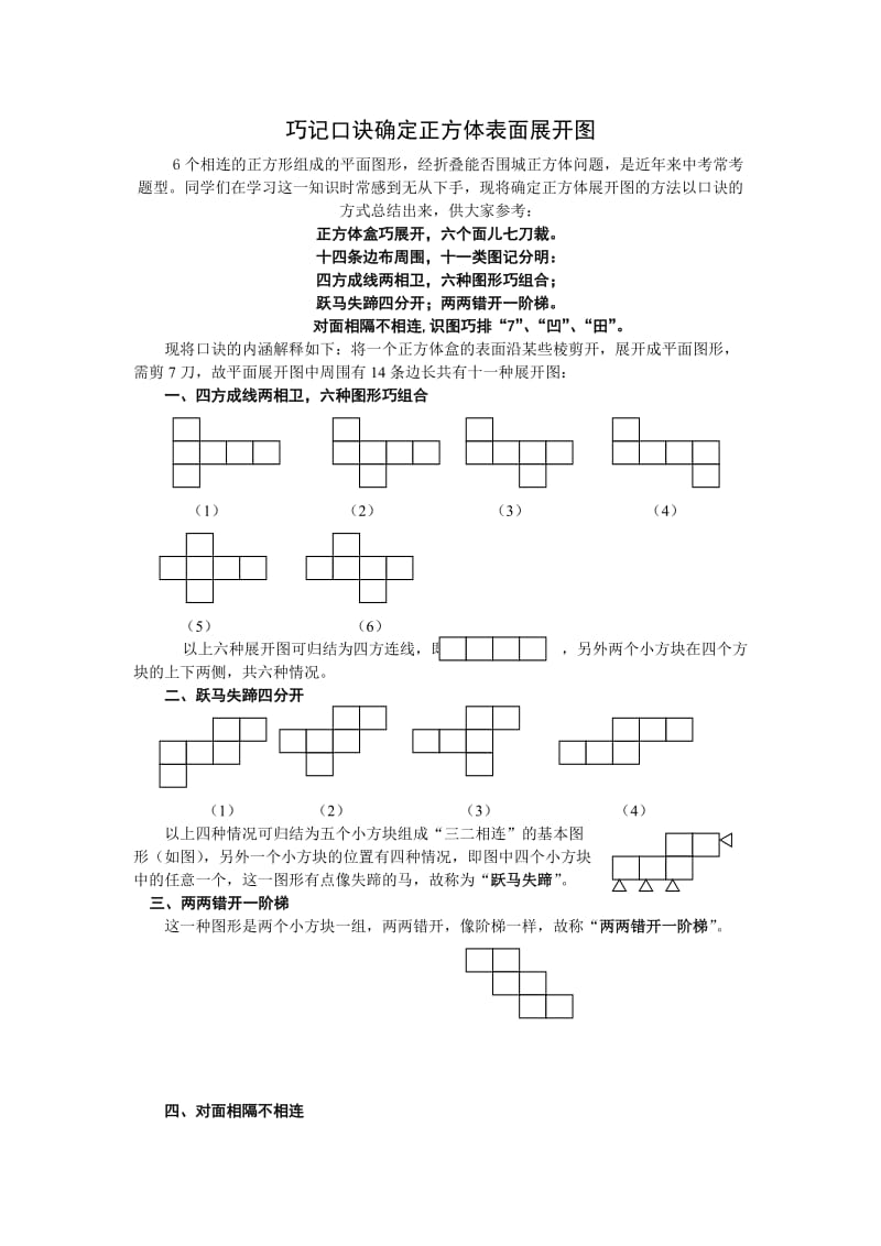 正方体表面展开图的口诀[1].doc_第1页