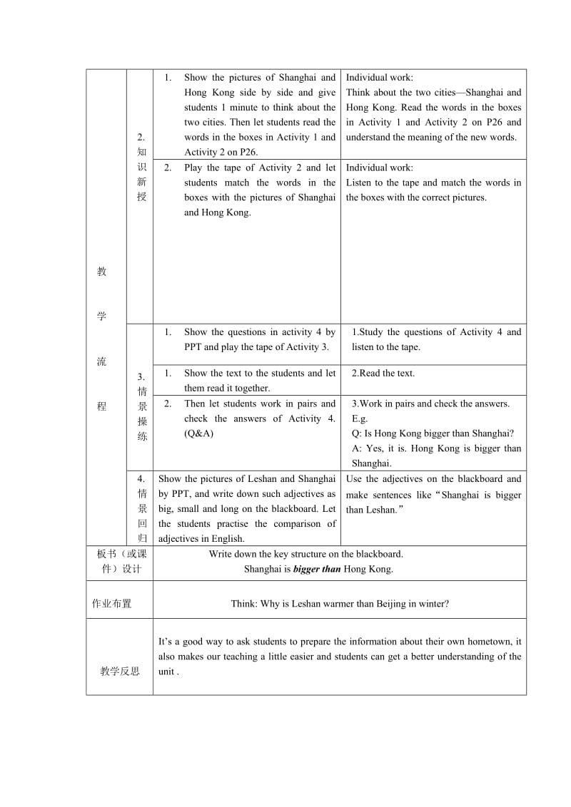 外研版初中英语七年级下册教案：Module 5My hometown and country.doc_第2页