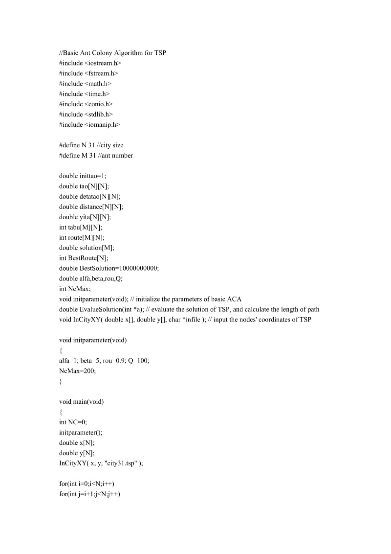 蚁群算法 C语言程序(已运行).doc_第1页