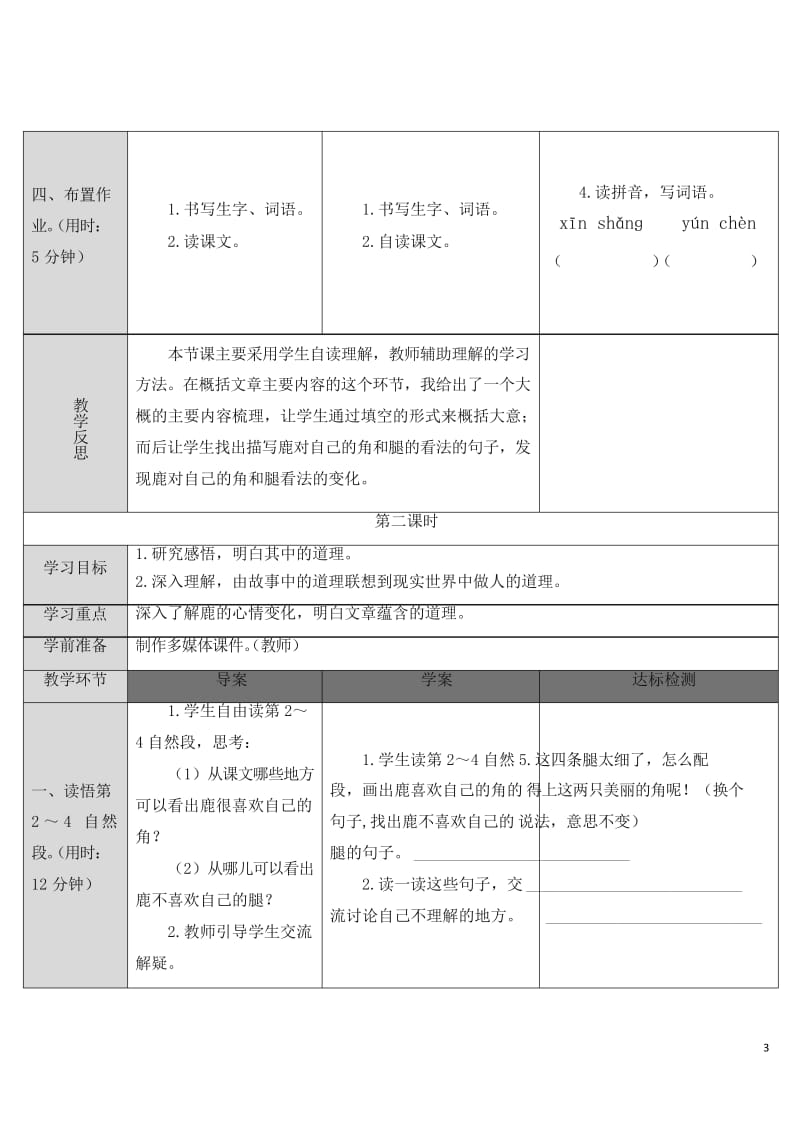 2019最新部编统编版小学三年级语文下册7 鹿角和鹿腿(教案).docx_第3页