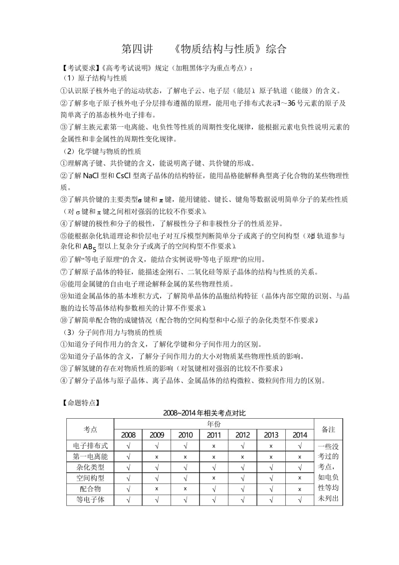 2018届高三化学复习4.物质结构与性质综合.docx_第1页