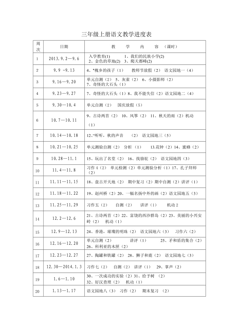 三年级上册语文教学进度表.doc_第1页