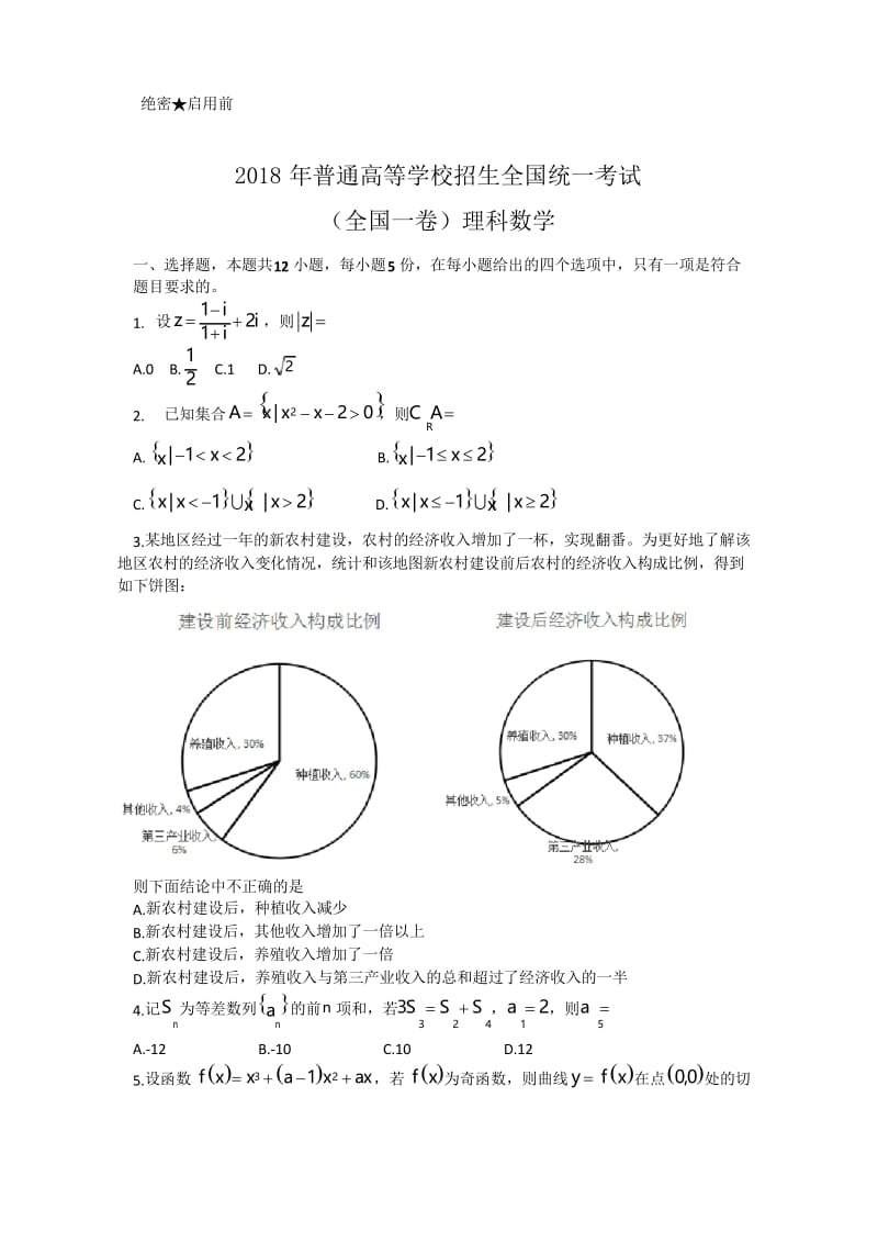 2018高考全国1卷理科数学试卷及答案.docx_第1页