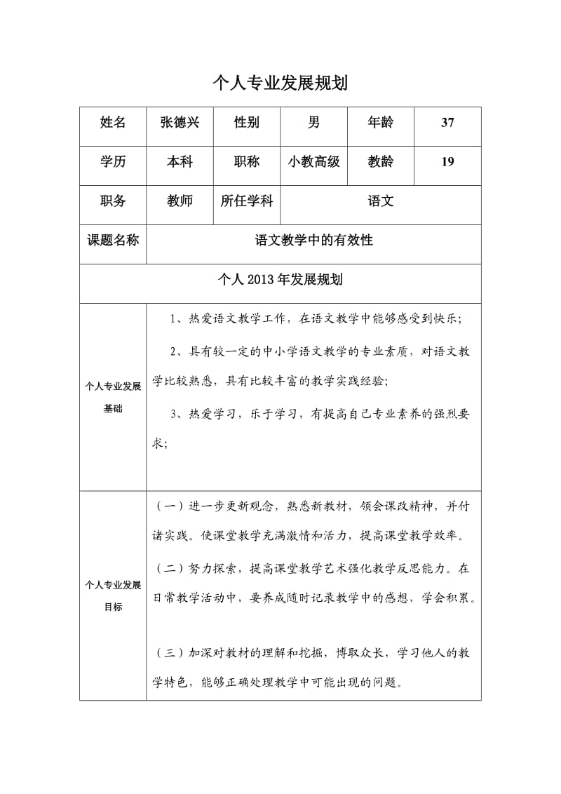 个人专业发展规划模板（修正）.docx_第1页