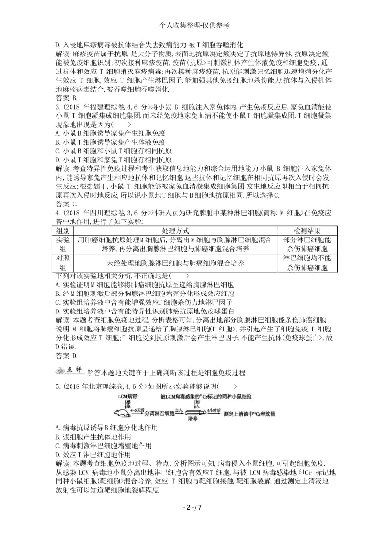 2018届高三生物复习 配套试题汇编 专题14 免疫调节 .docx_第2页